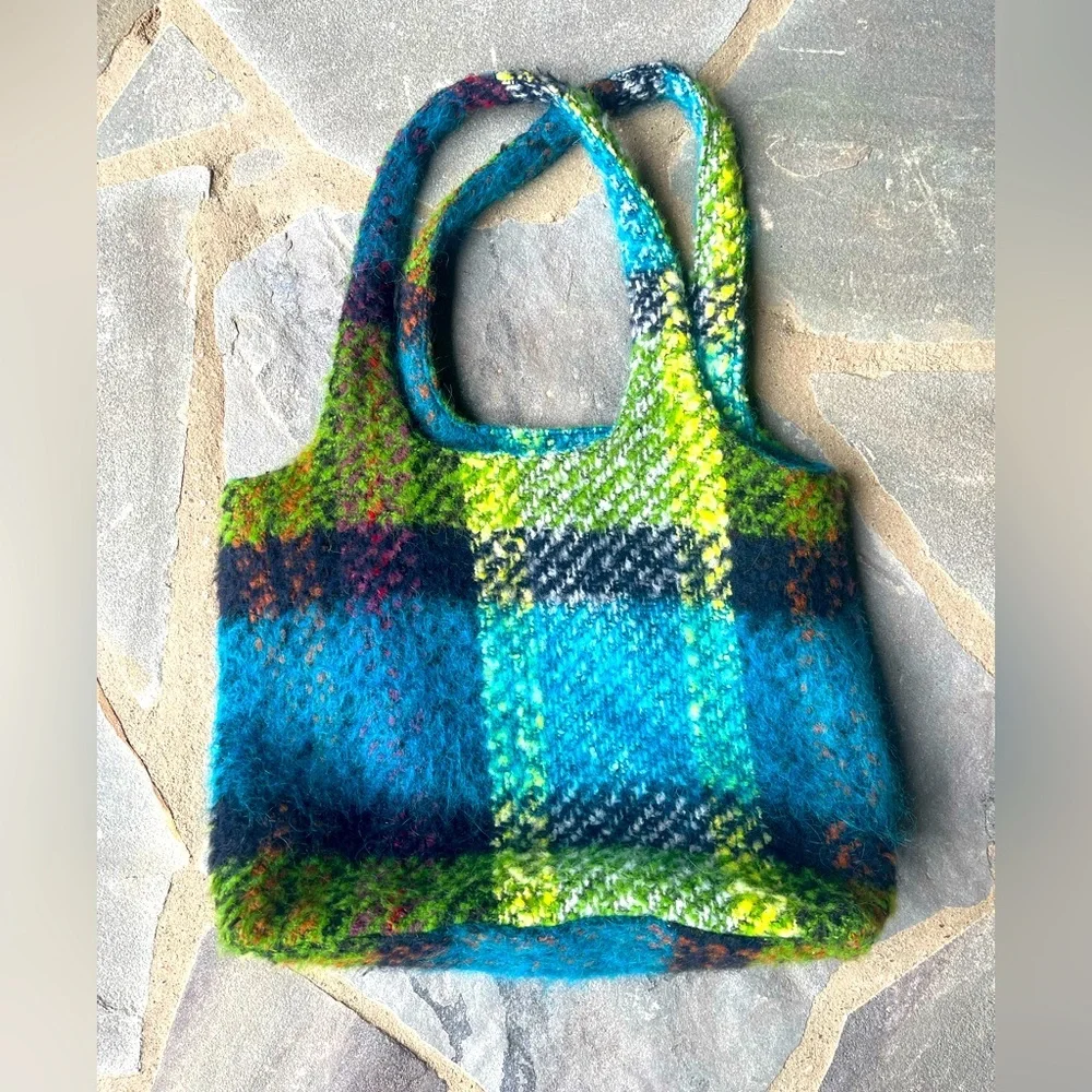 Anna Sui Plaid Tote Bag-Fern Multi